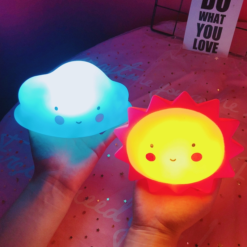 Colorful Cute Cloud Stars Moon LED Night Lights /Button Battery Operated Kids Table Night Lamp / Creative Toy Bedroom Decoration For Appease Children Baby Sleep,New Year Christmas Gifts