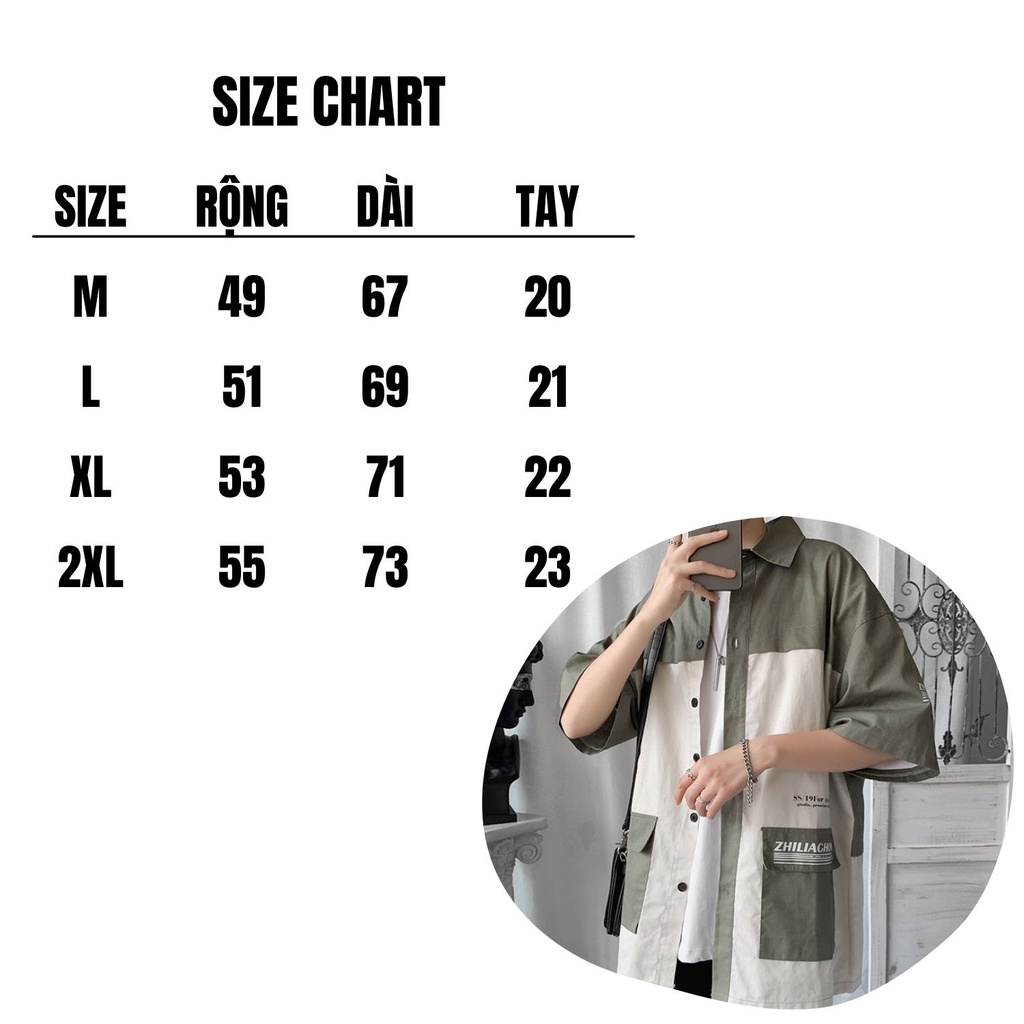 Áo Sơ Mi Tay Lỡ Dành Cho Nam Họa Tiết Phối Túi Hộp Phong Cách Unisex
