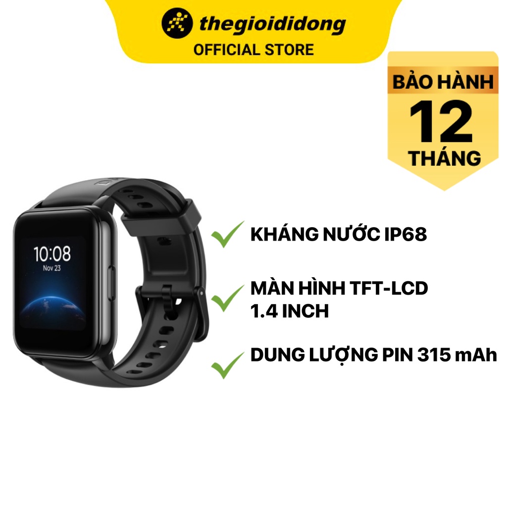 Đồng hồ thông minh Realme Watch 2 dây silicone đen