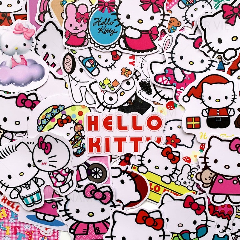 Bộ sticker HELLO KITTY chống thấm nước trang trí mũ bảo hiểm, đàn, guitar, ukulele, điện thoại laptop