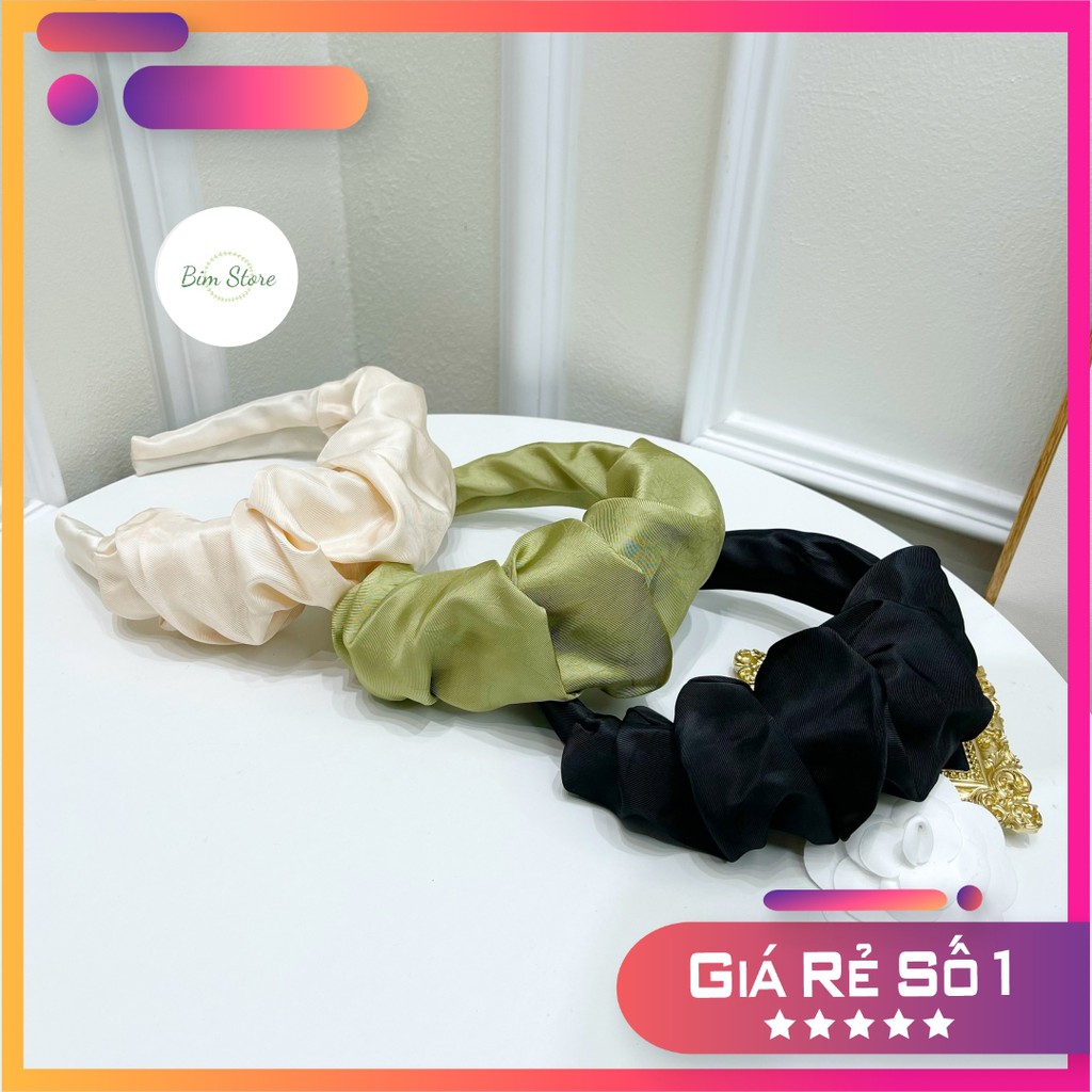 Bờm/Xược/Băng đô cài tóc vải lụa nhún lệch siêu hot - 3 màu Đen/Be/Xanh xinh hết nấc - Nhẹ nhàng, ngọt ngào, nữ tính
