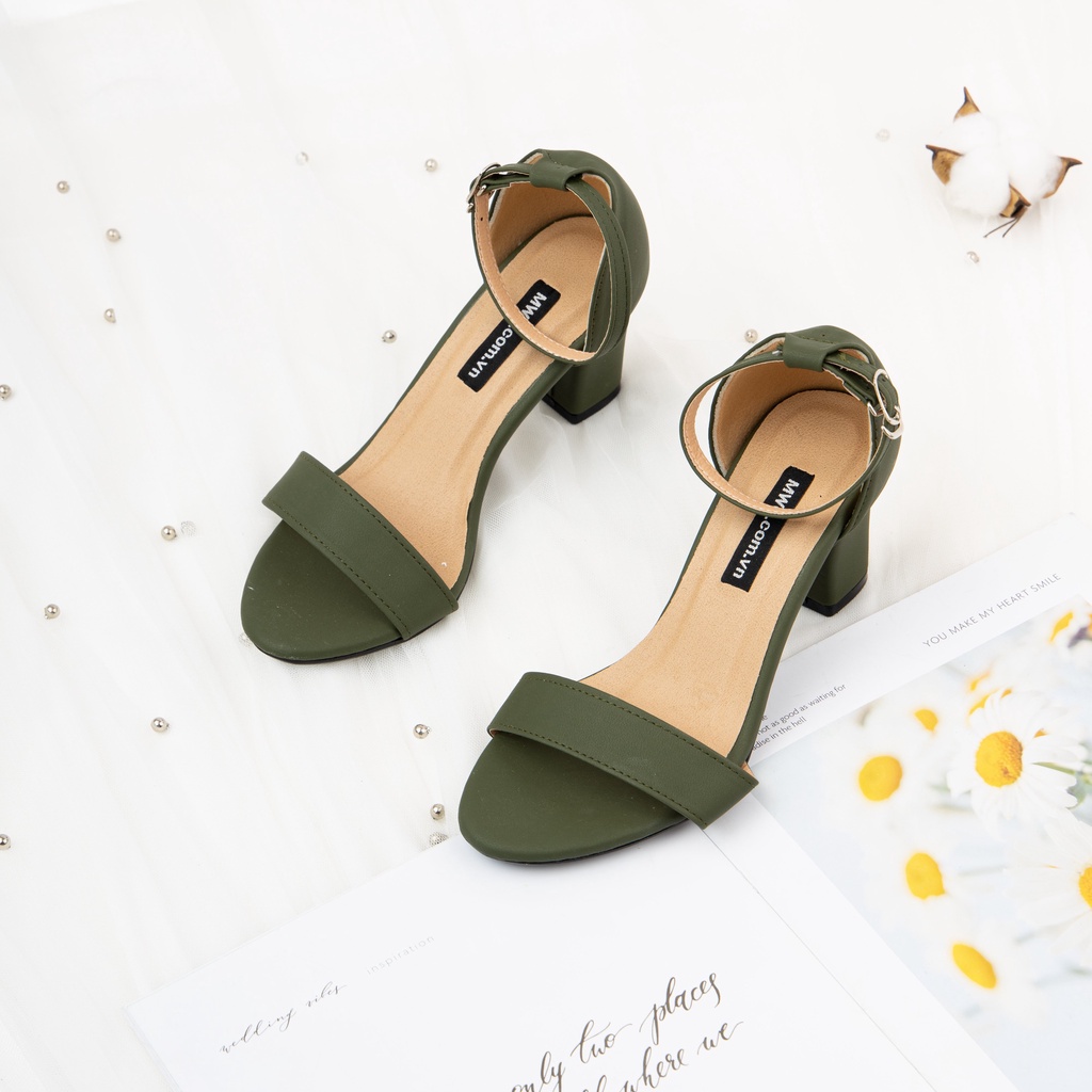 Giày Nữ MWC 3548 - Giày Sandal Cao Gót Vuông 7p Quai Ngang Bít Gót Quai Hậu Trẻ Trung