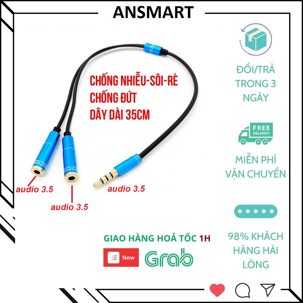 Dây chia 1 ra 2 tai nghe - loa 4 khấc dài 35cm - Jack chia 3,5mm dương ra 2 đầu 3,5mm âm - chia tai nghe