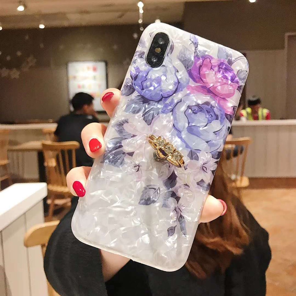Ốp Điện Thoại Họa Tiết Vỏ Sò Kèm Giá Đỡ Nhẫn Cho iPhone 6 6S 7 8 11 12 13 Pro Max 14 Plus XS Max XR
