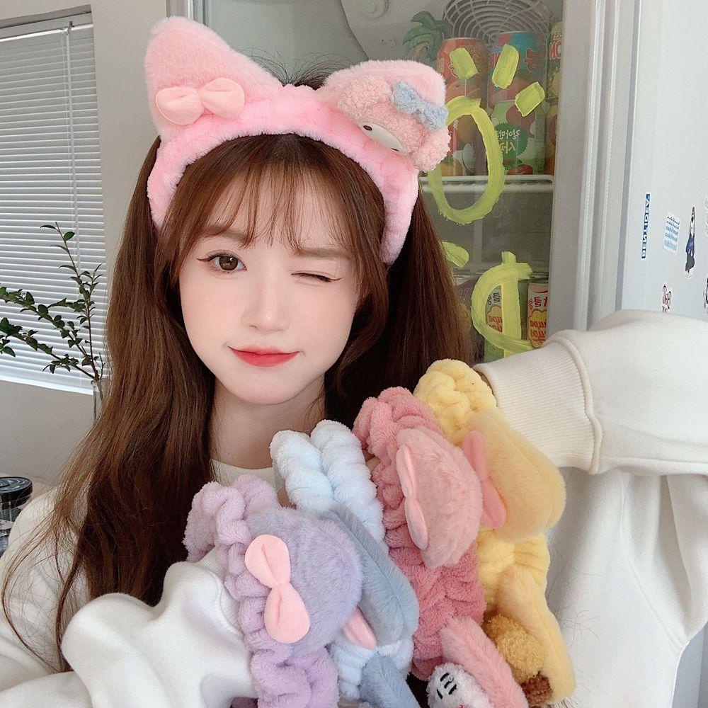 Băng Đô Tai Mèo Kuromi Thắt Nơ Hoạt Hình Cho Nữ Rửa Mặt