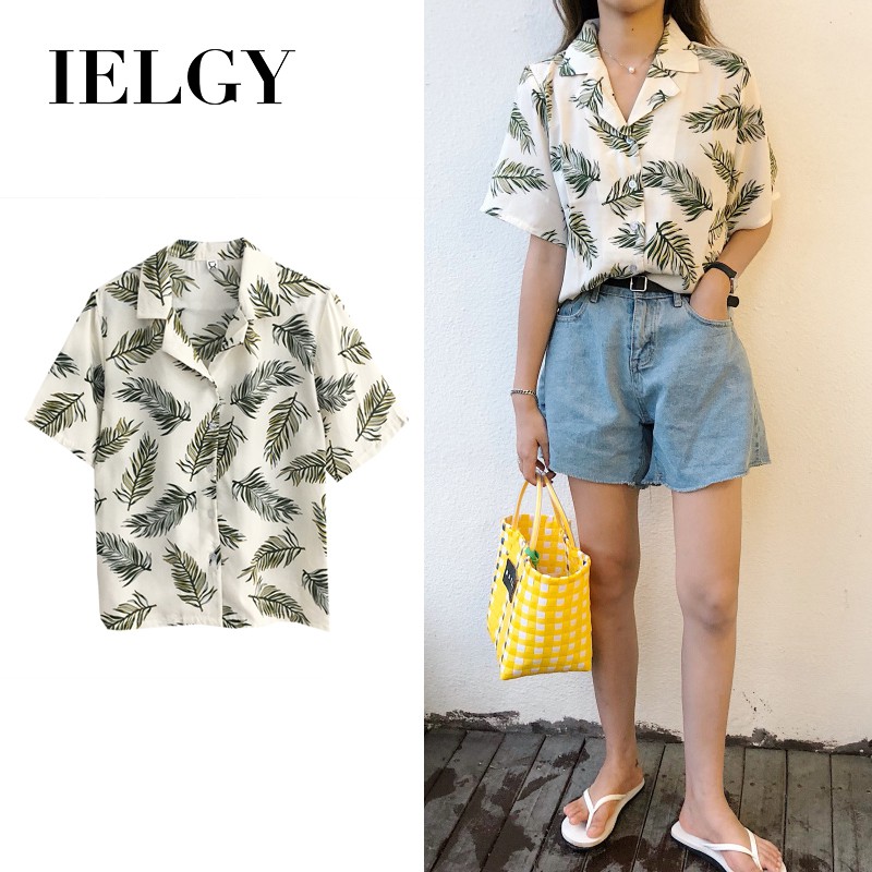 IELGY    Áo Sơ Mi chiffon Phong Cách Hawaii Thời Trang Cho Nữ