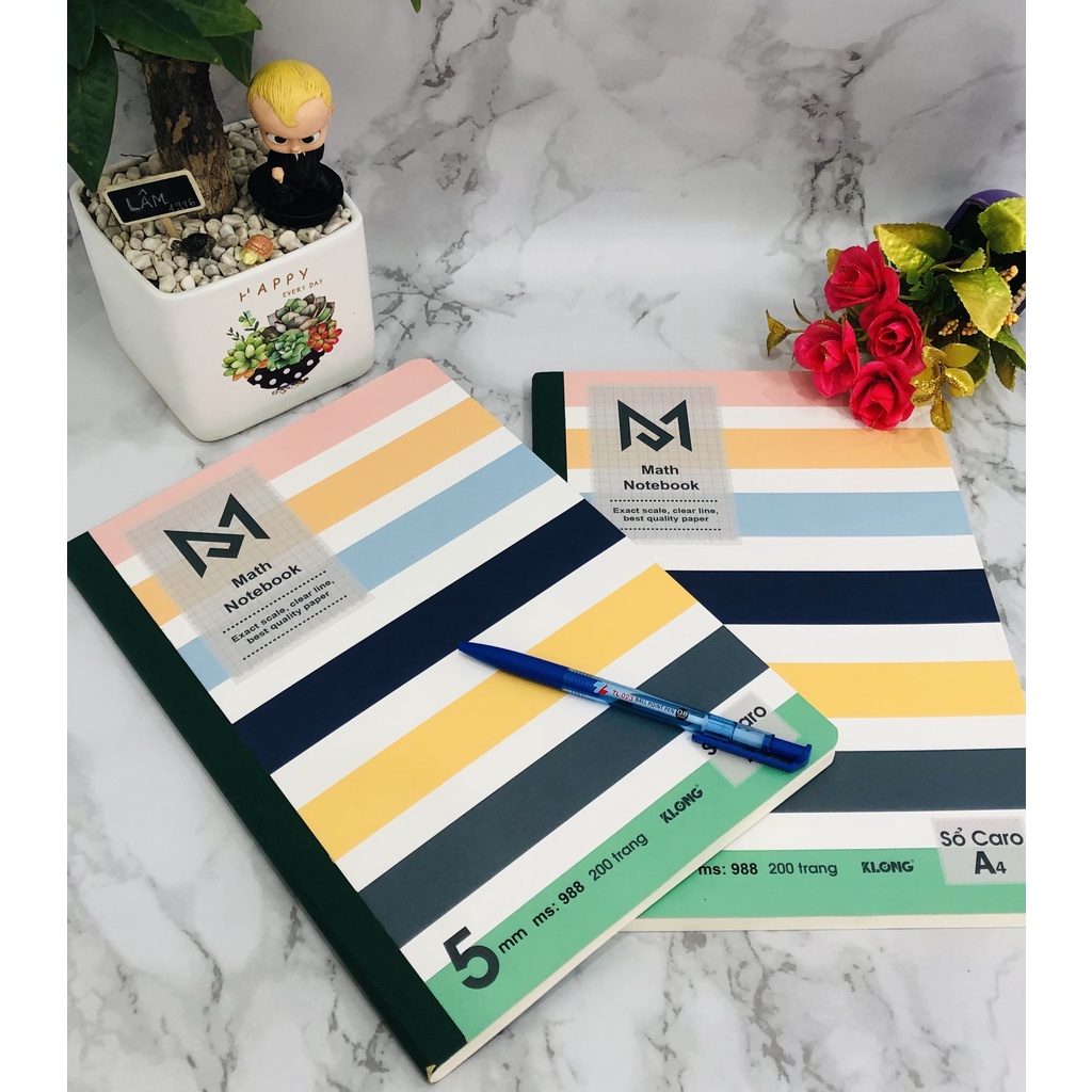 Vở Klong Caro Khổ A4 Math Notebook 200 Trang 988, Sổ Ghi Chép Dán Gáy, Dành Cho Học Sinh, Sinh Viên