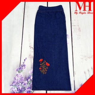 [ Ảnh Tự Chụp ] Váy Chống Nắng Jean cao cấp Thêu Hoa Yến Thảo Có Nút Bấm Đồng Không Gỉ Sau Lưng Rất Chắc Chắn
