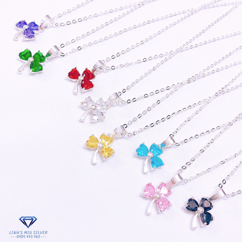 Dây chuyền nữ bạc thật mặt cỏ 3 lá đủ màu dây xích LINH MIU SILVER