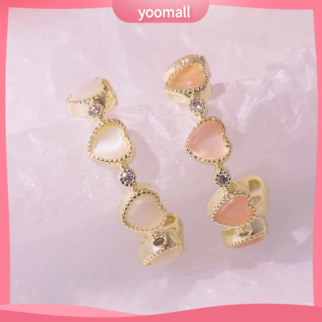 Yomall♡ Nhẫn Hở Đồng Đính Đá Opal Hình Trái Tim Thời Trang Có Thể Điều Chỉnh Cho Nữ