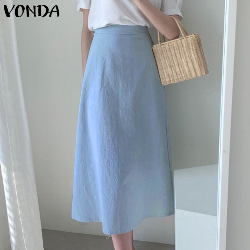 Váy VONDA dáng chữ A dài lưng cao màu trơn phong cách thời trang Hàn Quốc dành cho nữ