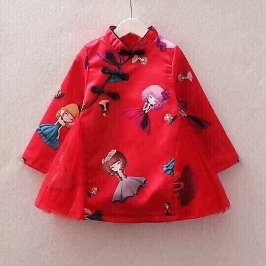 Váy xòe hình búp bê cổ trụ cho bé gái từ 6kg đến 18kg( màu đỏ, hồng)