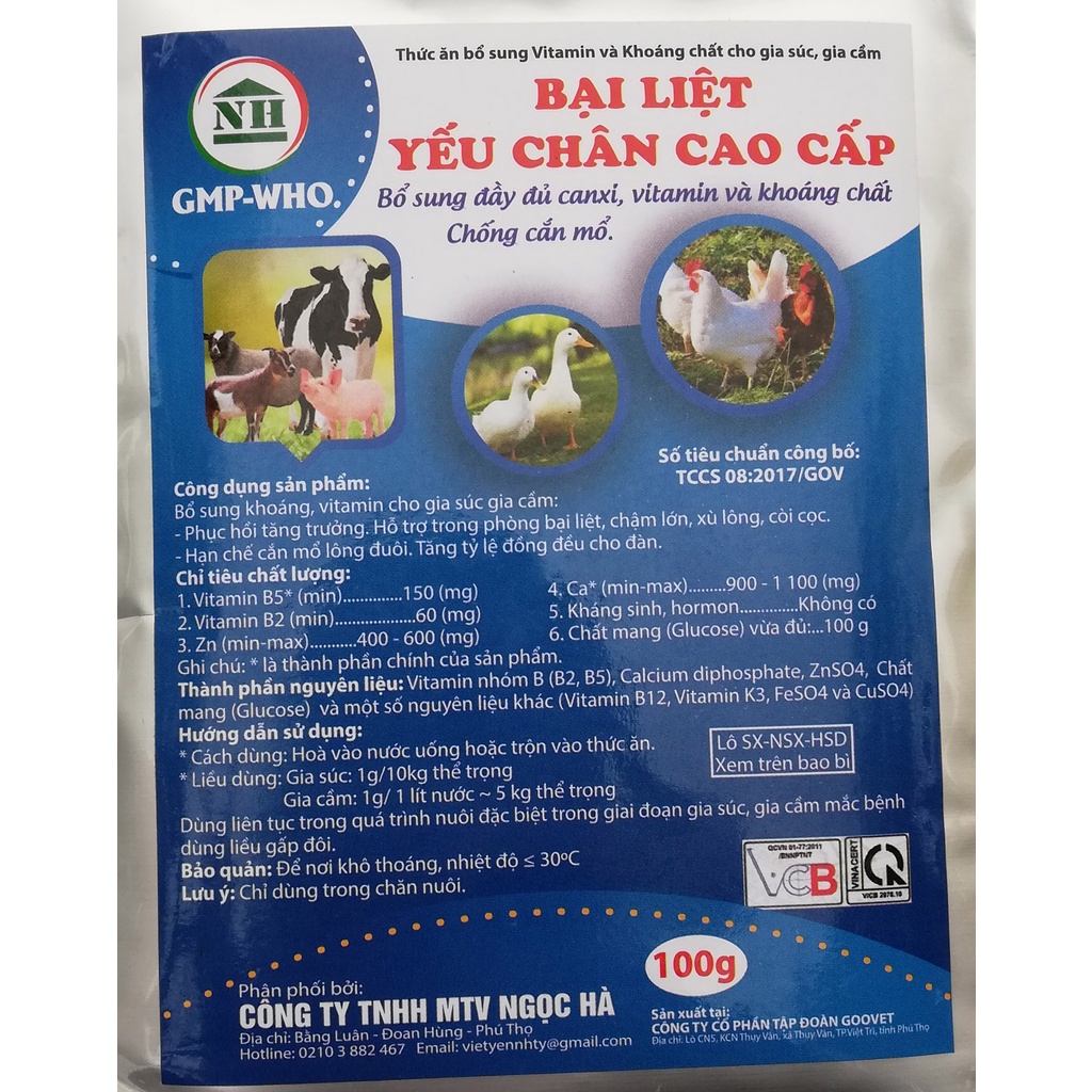 1 gói CHỐNG BẠI LIỆT 100g Bổ sung đầy đủ canxi, vitamin và khoáng chất, chống cắn mổ