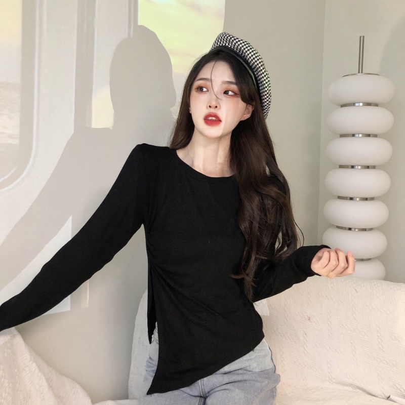 ZHELIHANGFEI Áo Thun Tay Dài Dáng Rộng Xẻ Tà Quyến Rũ Trẻ Trung Cho Bạn