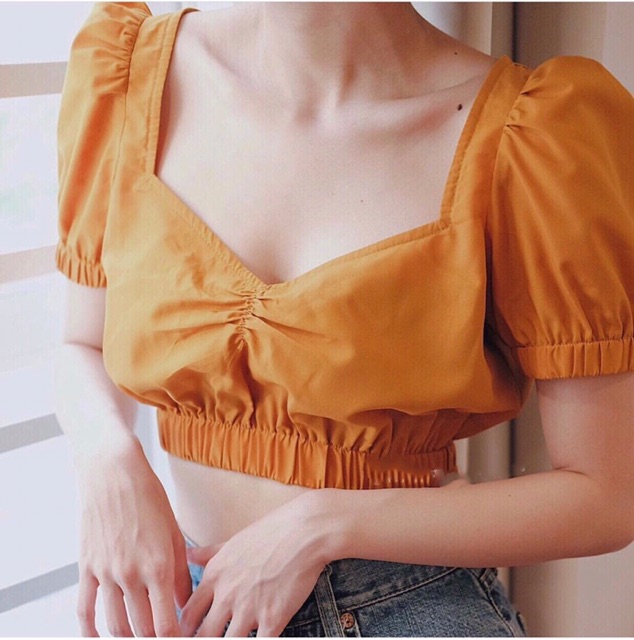 Áo croptop tay phồng nhún ngực