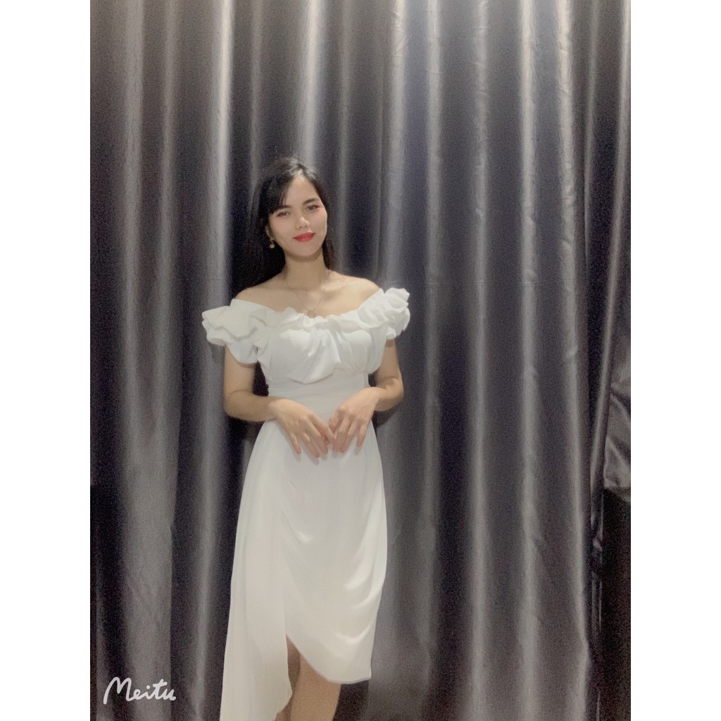 [video thật] Đầm trắng đi tiệc chất voan cao cấp dáng ôm bẹt vai tạo điểm nhấn freesize kimhoa77 | BigBuy360 - bigbuy360.vn