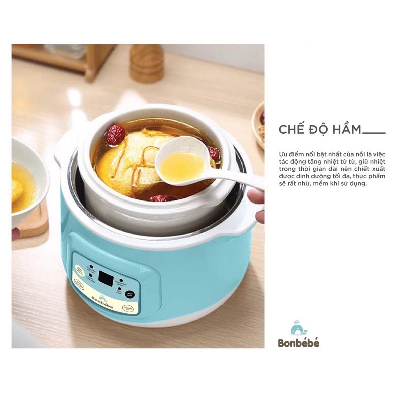 Nồi nấu cháo chậm Bonbebe BB31 Chính hãng - Nồi hầm cách thủy, chưng hấp, nấu canh soup cho bé - BH 12 THÁNG