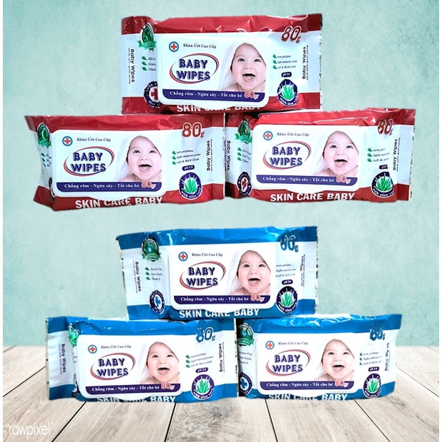 Combo 3 Bịch Khăn Giấy Ướt Baby Wipes Không Mùi,Có Mùi 80gr