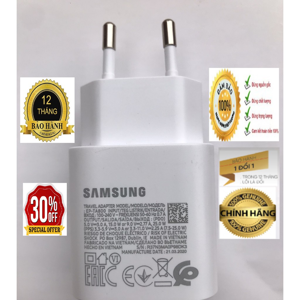 Bộ Sạc nhanh Samsung 25W chính hãng uy tín cho Note 10/20 S10 A8, A7 1 đổi 1 12 tháng (kèm ảnh mạch thật)