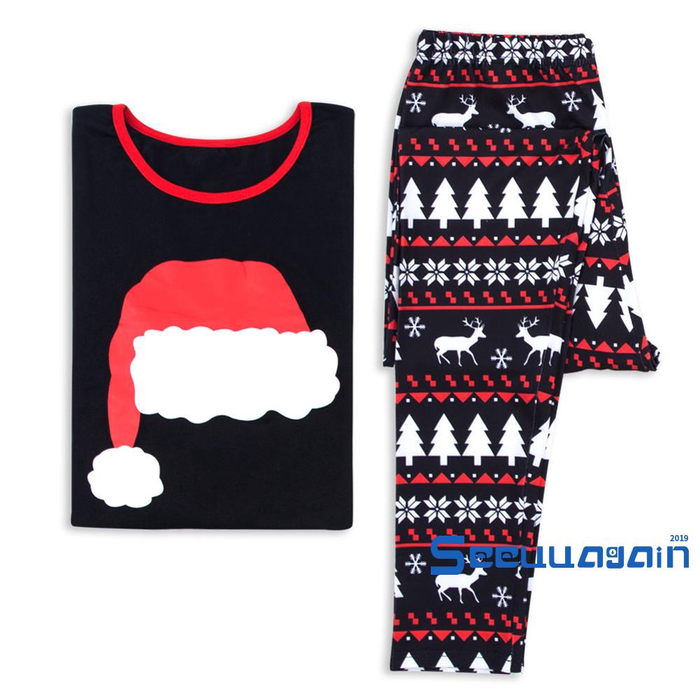 ❥☀✿SEEMen Women Kids Christmas Family Matching Pajamas Santa Parent-Kids Sleepwear