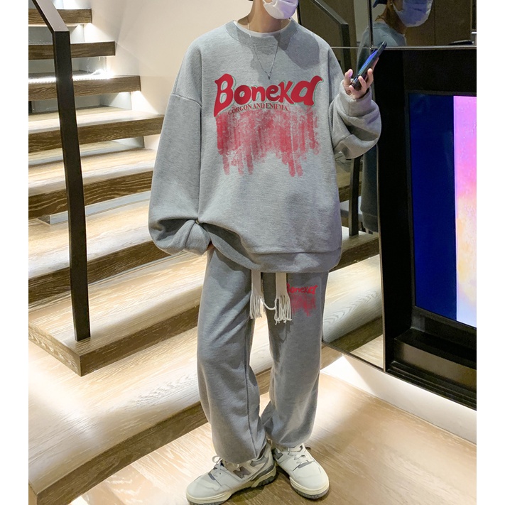 Ifnicefuture Mới Set Áo hoodie Dài Tay Cổ Tròn Dáng Rộng + Quần In Họa Tiết Thời Trang Cho Nam