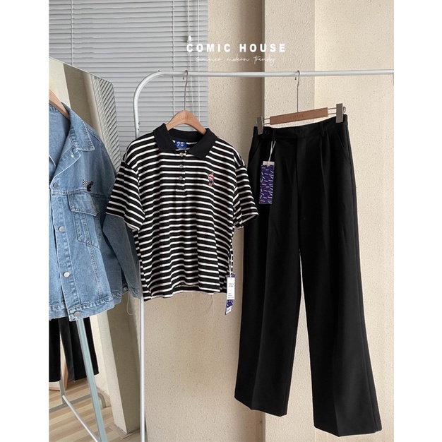 Quần vải ống suông lưng cao 93% Comic