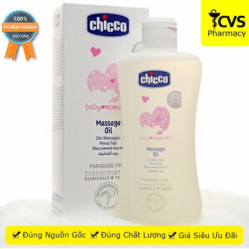 Dầu Mát-Xa Chiết Xuất Cám Gạo 0M+ Chicco 200ml (Massge oil Chicco) cho bé - cvspharmacy