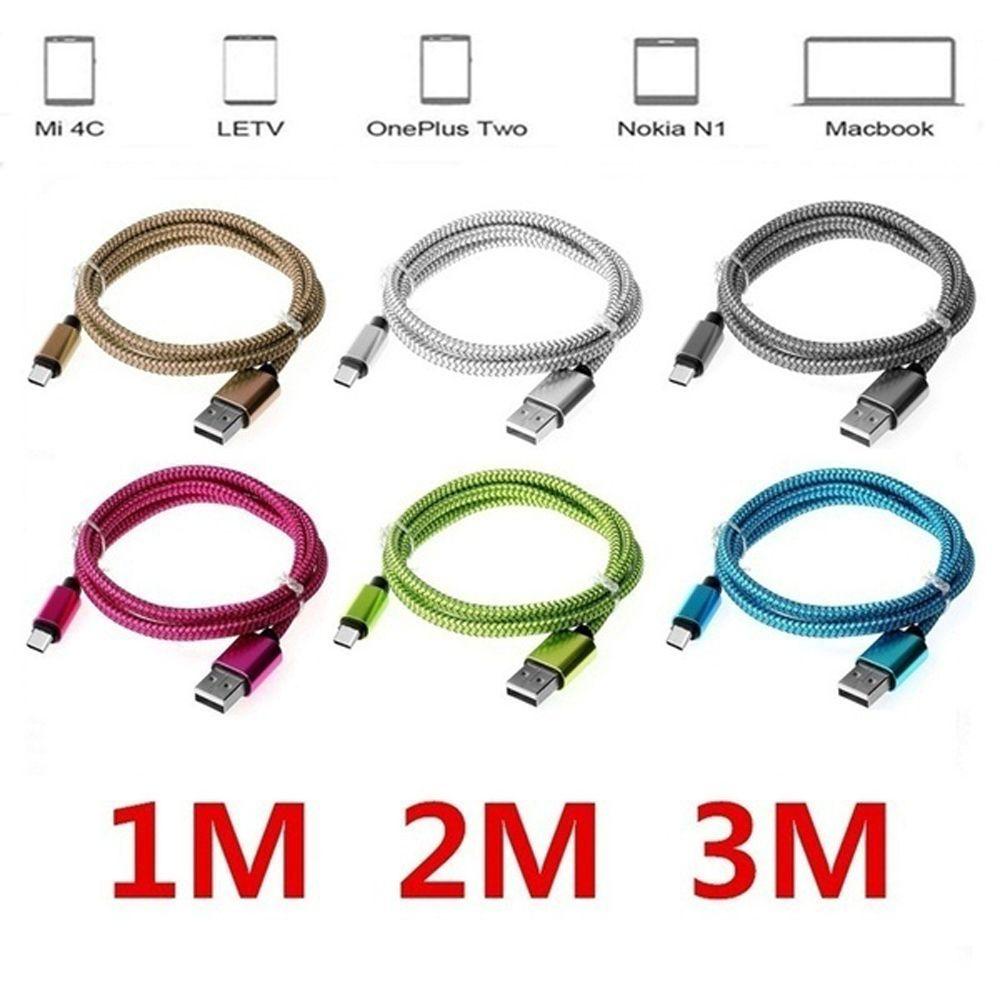 Dây Cáp Sạc Nhanh USB Loại C Bằng Nylon Bện Nhiều Màu Cho Huawei P30 P20 Samsung Galaxy S10 S9 1m / 2m / 3