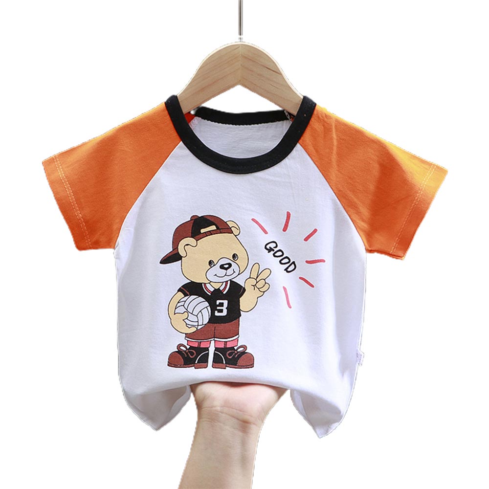 Áo Thun Cotton Cổ Tròn Tay Ngắn In Hình Động Vật Dễ Thương Thời Trang Mùa Hè Cho Bé