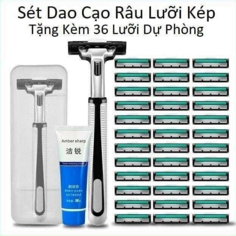 Set dao cạo râu kèm 36 lưỡi dao cạo và 1 tuýp kem