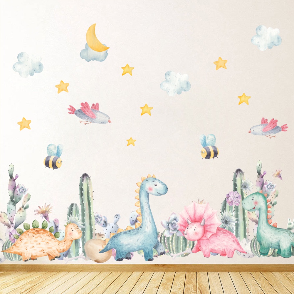 Sticker Dán Tường Họa Tiết Khủng Long Dễ Thương Bắt Mắt