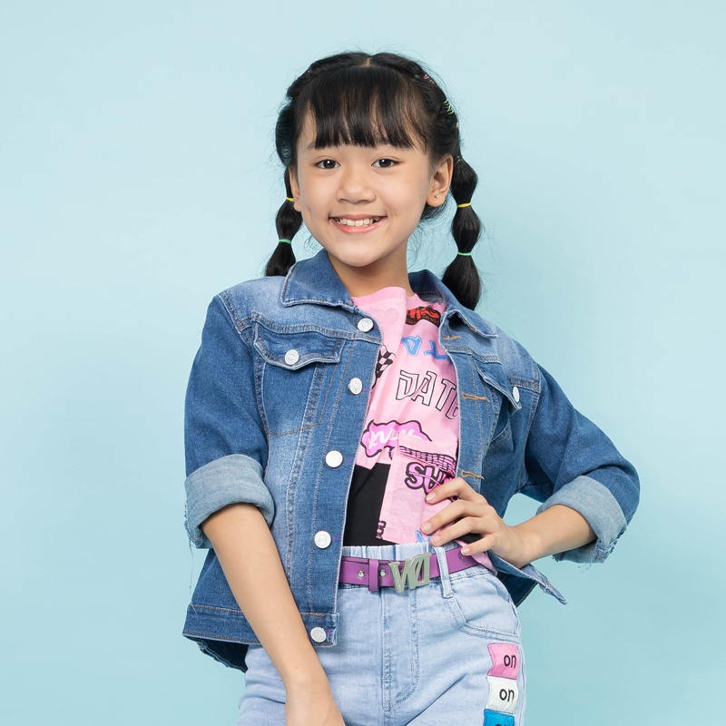 Áo khoác jeans mặt cười cho bé gái