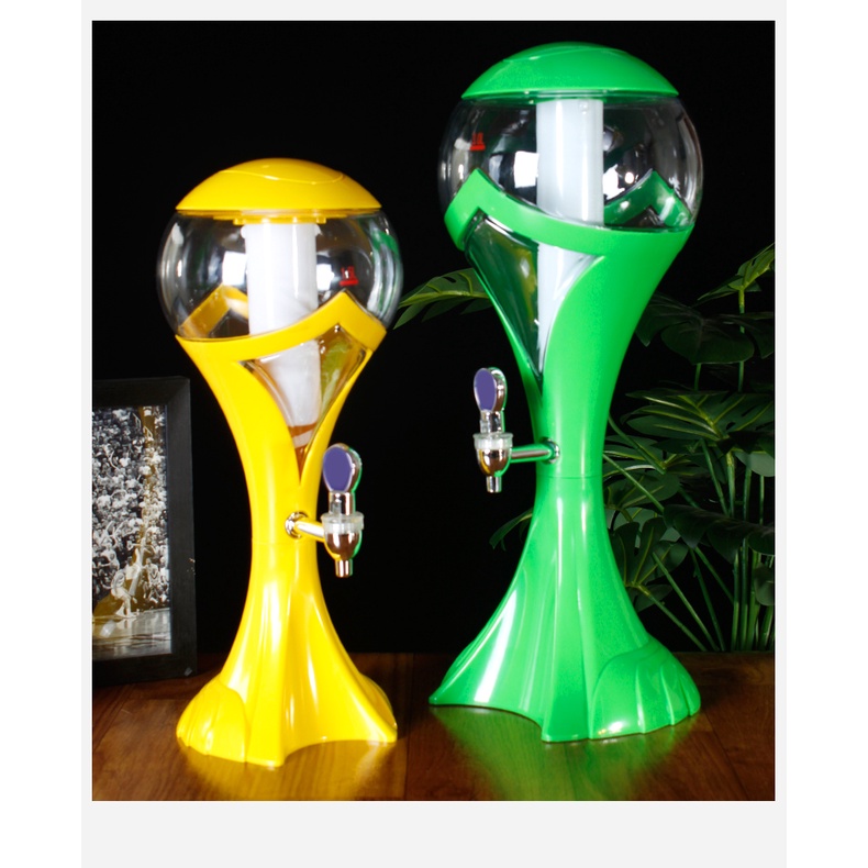 Tháp Bia Có Đèn Led 3 lít HC Hình Cúp Đựng Beer Trà sữa Nước ngọt Có Lõi đá giữ lạnh Vòi rót Decor nhà hàng, bar, cafe