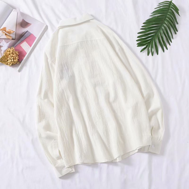 Áo Sơ Mi Vải Lanh Cotton Thêu Hình Mèo Phong Cách Đường Phố Cá Tính