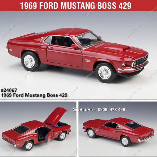 Xe Mô Hình Kim Loại Ford 1969 Mustang Boss 429 Tỉ Lệ 1:24 - Welly - Đỏ - 8219.2