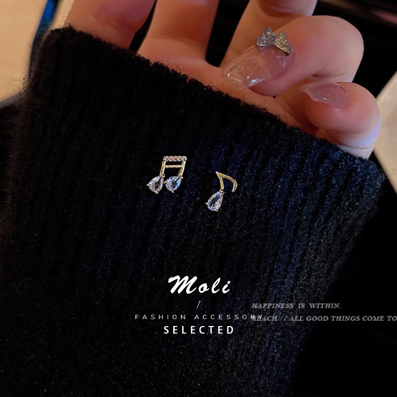 Molly✨ Bông Tai Mạ Bạc 925 Hình Nốt Nhạc Đính Đá Zircon Phong Cách Hàn Quốc Dễ Thương Cho Nữ
