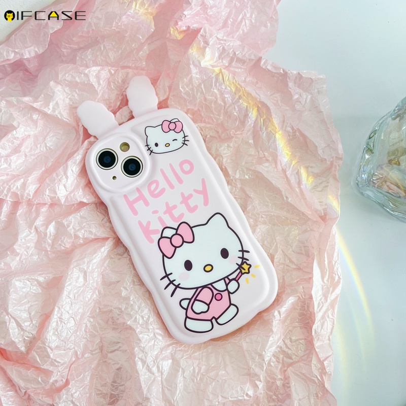 Ốp Điện Thoại Mềm Chống Sốc Đính Nơ Tai Thỏ / Mèo Hello Kitty 3D Cho iPhone 14 Plus 14 Pro Max 13 12 11 Pro Max
