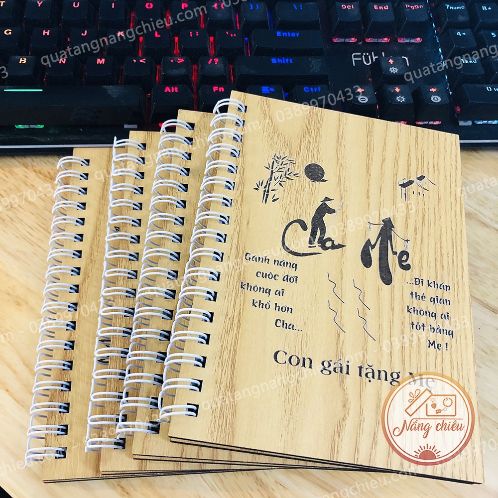 Sổ tay ghi chép_ Sketchnote bìa gỗ_  sổ tay lò xo, món quà ý nghĩa tặng bố mẹ, size A5 và A6_ Giấy tốt