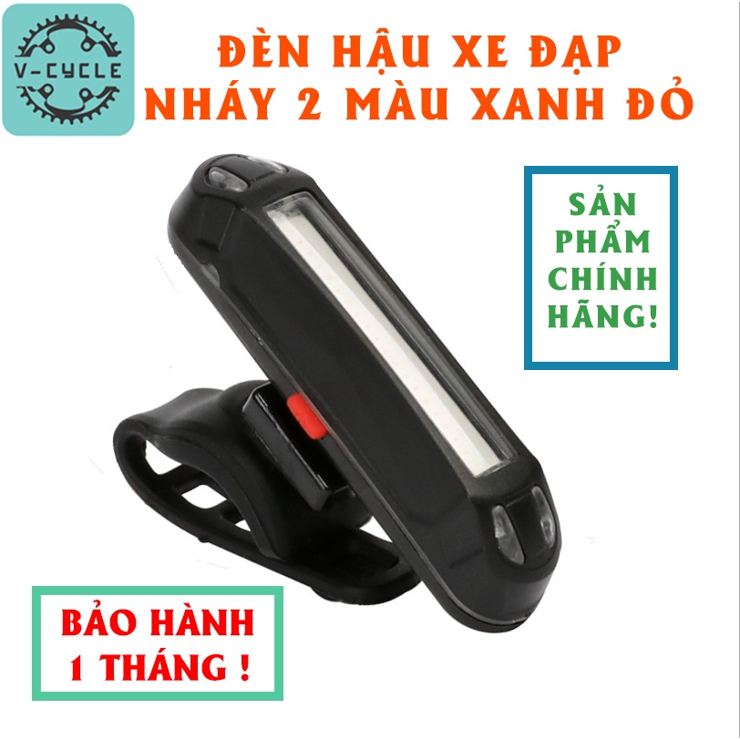 Đèn hậu xe đạp nháy 2 màu xanh đỏ - sạc lại bằng cáp USB