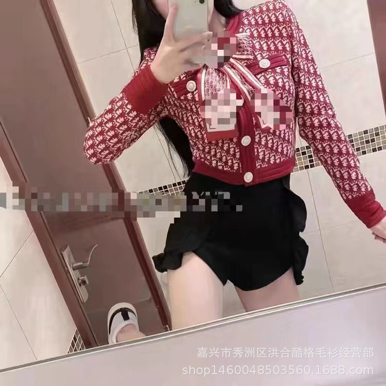 Áo len nữ dài tay cài cúc thắt nơ khoác len chất montoghi hàng Quảng Châu cao cấp L1