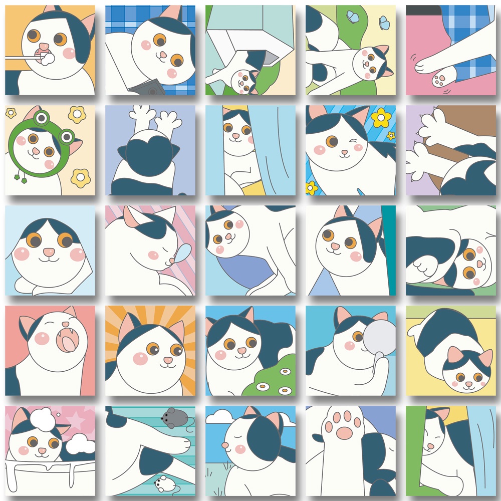 Bộ 50 Miếng Dán Trang Trí laptop / Điện Thoại Hình Mèo Hoạt Hình Chống Thấm Nước