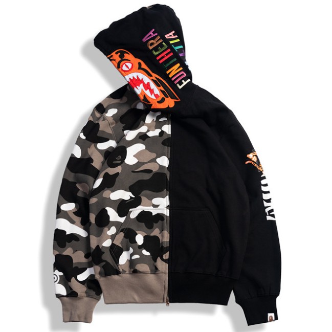 BAPE A BATHING APE Áo Hoodie Họa Tiết Rằn Ri In Hình Cá Mập Cá Tính