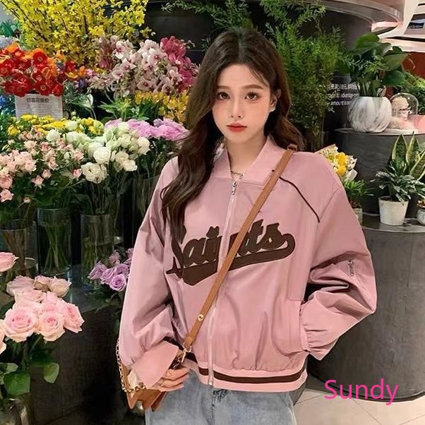 Áo Khoác Bóng Chày Tay Dài Dáng Rộng Thêu Họa Tiết Vintage Thời Trang Xuân Thu Cho Bạn Gái