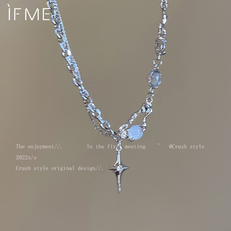IF ME Vòng cổ Mạ Bạc Mặt Hình Ngôi Sao Đính Đá Opal Thời Trang Ifme Y2k
