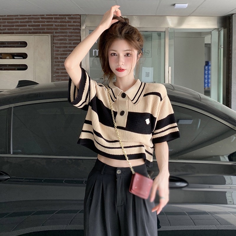 Áo Thun Tay Ngắn Họa Tiết Sọc Thời Trang Hàn Quốc Cho Nữ