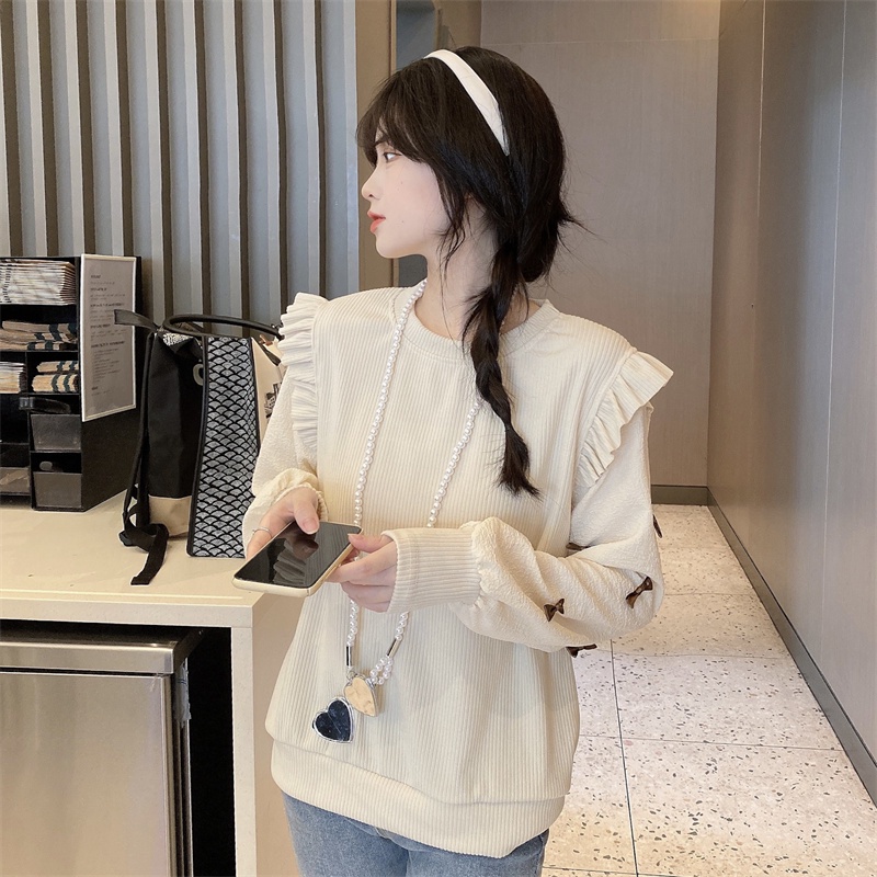 Porozi  Áo sweater dệt kim cổ tròn tay phồng dài phong cách Hàn Quốc xinh xắn cho nữ