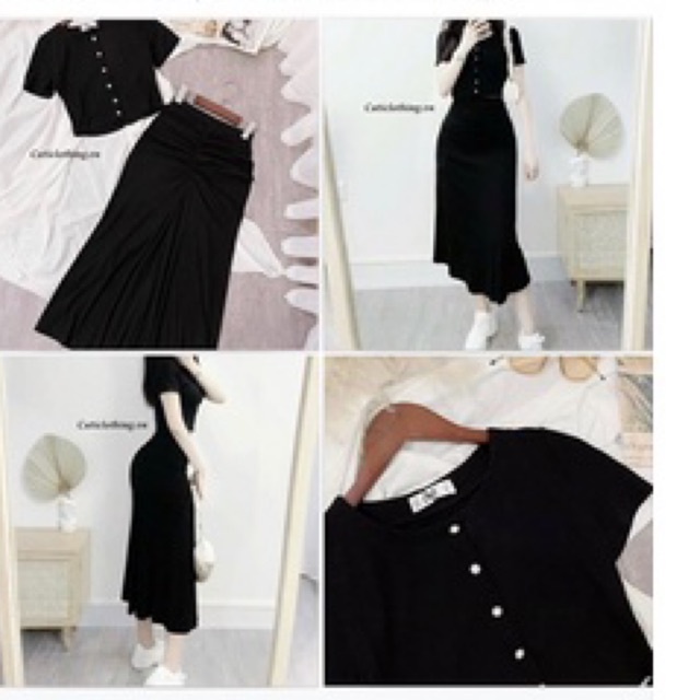 SET LEN ĐEN CÚC NGỌC MIX CHÂN VÁY RÚM
