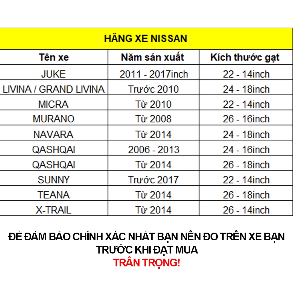 Gạt mưa ô tô Nissan Juke, Livina, Micra, Sunny, Teana, X-Trail, Murano, Navara, Qashqai ​gạt mưa oto xe hơi khung sắt