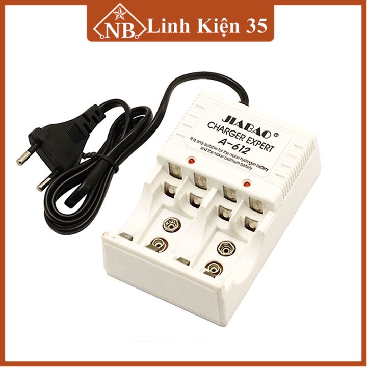 Bộ sạc pin đa năng Jiabao A-612 sạc pin AA, AAA, 9V tặng kèm 2 pin sạc 1.5 AAA 1800mah