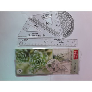 Bộ thước kẻ 18cm 8182 (Gồm 4 món: thước kẻ, 2 eke, thước đo độ)